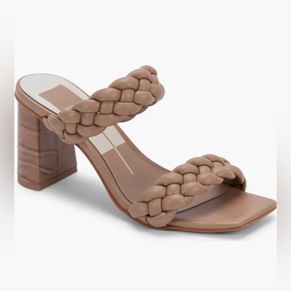 Dolce Vita Braided Tan Croc Print Strappy Block Heels